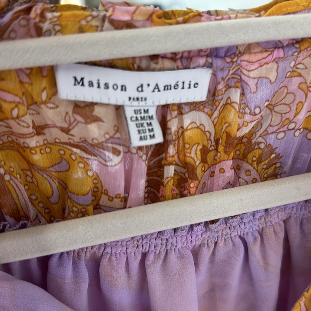 Maison D'Amelie Anthropologie Women's Floral Tie Neck Blouse Top Size Medium - Picture 4 of 5